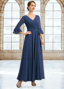 Paisley A-line V-Neck Ankle-Length Chiffon Mother of the Bride Dress With Beading Pleated Sequins XXC126P0021745