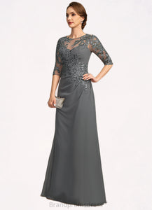 Allyson Sheath/Column Scoop Illusion Floor-Length Chiffon Lace Mother of the Bride Dress With Pleated Sequins XXC126P0021757