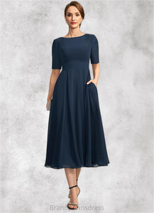 Esperanza A-line Scoop Tea-Length Chiffon Mother of the Bride Dress With Appliques Lace Sequins XXC126P0021760