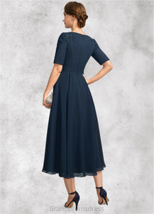 Esperanza A-line Scoop Tea-Length Chiffon Mother of the Bride Dress With Appliques Lace Sequins XXC126P0021760