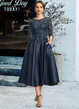 Load image into Gallery viewer, Reina A-line Scoop Illusion Tea-Length Lace Satin Mother of the Bride Dress With Sequins XXC126P0021762