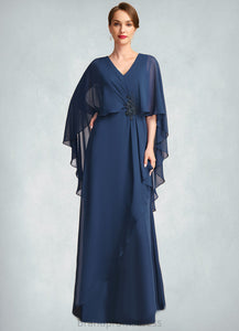 Wendy A-line V-Neck Floor-Length Chiffon Mother of the Bride Dress With Beading Cascading Ruffles XXC126P0021766