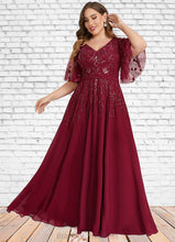 Load image into Gallery viewer, Everly A-line V-Neck Floor-Length Chiffon Lace Mother of the Bride Dress With Sequins XXC126P0021767