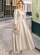 Load image into Gallery viewer, Evelin A-line V-Neck Ankle-Length Satin Mother of the Bride Dress With Pleated XXC126P0021768