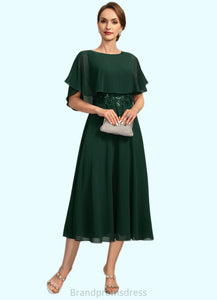 Savannah A-line Scoop Tea-Length Chiffon Mother of the Bride Dress With Appliques Lace Sequins XXC126P0021776