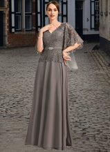 Load image into Gallery viewer, Stella A-line V-Neck Floor-Length Chiffon Lace Mother of the Bride Dress With Rhinestone Crystal Brooch XXC126P0021782