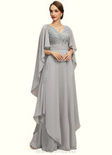 Load image into Gallery viewer, Sariah A-line V-Neck Floor-Length Chiffon Lace Mother of the Bride Dress With Cascading Ruffles Sequins XXC126P0021883