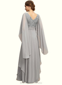 Sariah A-line V-Neck Floor-Length Chiffon Lace Mother of the Bride Dress With Cascading Ruffles Sequins XXC126P0021883
