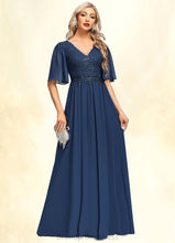 Load image into Gallery viewer, Victoria A-line V-Neck Floor-Length Chiffon Lace Mother of the Bride Dress With Sequins XXC126P0021888