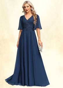 Victoria A-line V-Neck Floor-Length Chiffon Lace Mother of the Bride Dress With Sequins XXC126P0021888