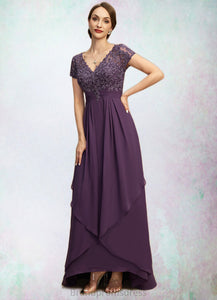 Piper A-line V-Neck Asymmetrical Chiffon Lace Mother of the Bride Dress With Cascading Ruffles XXC126P0021899