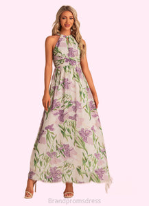 Holly A-line Halter Floor-Length Chiffon Bridesmaid Dress With Floral Print XXCP0022565
