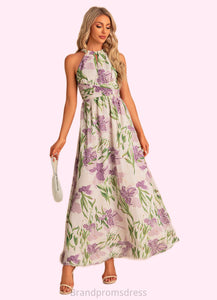Holly A-line Halter Floor-Length Chiffon Bridesmaid Dress With Floral Print XXCP0022565
