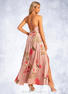 Aliyah A-line V-Neck Floor-Length Asymmetrical Satin Bridesmaid Dress With Floral Print XXCP0022568