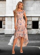 Load image into Gallery viewer, Diana Trumpet/Mermaid Scoop Straight Floor-Length Asymmetrical Chiffon Bridesmaid Dress With Ruffle Floral Print XXCP0022569
