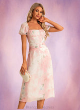 Load image into Gallery viewer, Anabella A-line Square Tea-Length Chiffon Bridesmaid Dress With Floral Print XXCP0022570