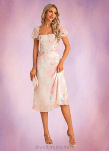 Anabella A-line Square Tea-Length Chiffon Bridesmaid Dress With Floral Print XXCP0022570
