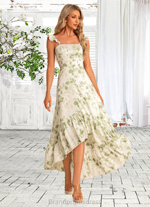Bella A-line Straight Floor-Length Asymmetrical Satin Bridesmaid Dress With Ruffle Floral Print XXCP0022571