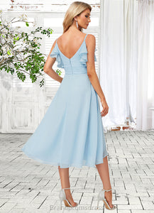 Elle A-line V-Neck Floor-Length Chiffon Bridesmaid Dress With Ruffle XXCP0022573