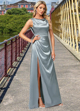 Load image into Gallery viewer, Mandy A-line Cowl Scoop Floor-Length Stretch Satin Bridesmaid Dress XXCP0022574