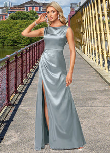 Mandy A-line Cowl Scoop Floor-Length Stretch Satin Bridesmaid Dress XXCP0022574
