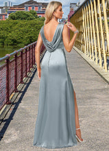 Load image into Gallery viewer, Mandy A-line Cowl Scoop Floor-Length Stretch Satin Bridesmaid Dress XXCP0022574