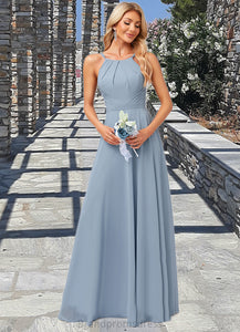 Kaley A-line Halter Floor-Length Chiffon Bridesmaid Dress XXCP0022575
