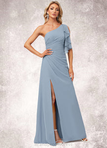 Alessandra A-line One Shoulder Floor-Length Chiffon Bridesmaid Dress With Ruffle XXCP0022576