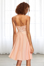 Load image into Gallery viewer, Samantha A-line V-Neck Knee-Length Chiffon Lace Homecoming Dress XXCP0020527