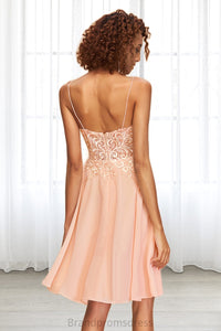 Samantha A-line V-Neck Knee-Length Chiffon Lace Homecoming Dress XXCP0020527