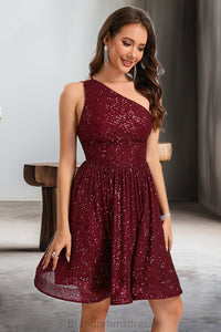 Andrea A-line One Shoulder Short/Mini Sequin Homecoming Dress With Sequins XXCP0020485