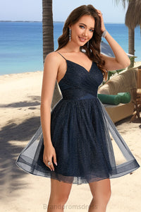 Sanaa A-line V-Neck Short/Mini Tulle Homecoming Dress With Pleated XXCP0020471