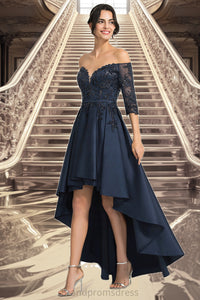 Tina A-line Off the Shoulder Asymmetrical Lace Satin Homecoming Dress With Sequins XXCP0020580
