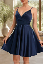 Load image into Gallery viewer, Bella A-line V-Neck Short/Mini Satin Homecoming Dress XXCP0020466