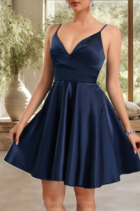 Bella A-line V-Neck Short/Mini Satin Homecoming Dress XXCP0020466