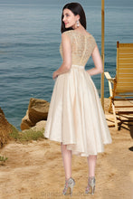 Load image into Gallery viewer, Autumn A-line Scoop Asymmetrical Lace Taffeta Tulle Homecoming Dress XXCP0020592