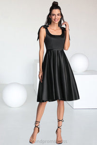 Kadence A-line Square Knee-Length Satin Homecoming Dress With Bow XXCP0020556