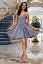Load image into Gallery viewer, Tori A-line V-Neck Short/Mini Satin Homecoming Dress XXCP0020492