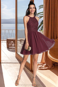 Precious A-line Scoop Short/Mini Chiffon Lace Homecoming Dress XXCP0020555