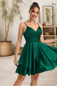 Patsy A-line V-Neck Short/Mini Silky Satin Homecoming Dress XXCP0020463