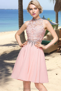 Jaliyah A-line High Neck Knee-Length Chiffon Lace Homecoming Dress With Beading Sequins XXCP0020596