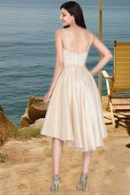 Load image into Gallery viewer, Autumn A-line Scoop Asymmetrical Lace Taffeta Tulle Homecoming Dress XXCP0020592