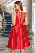 Load image into Gallery viewer, Jaelyn A-line V-Neck Short/Mini Satin Homecoming Dress With Bow XXCP0020583