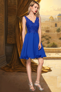 Annalise A-line V-Neck Knee-Length Chiffon Lace Homecoming Dress XXCP0020589