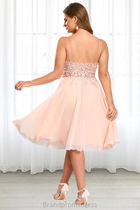 Samantha A-line V-Neck Knee-Length Chiffon Lace Homecoming Dress XXCP0020527