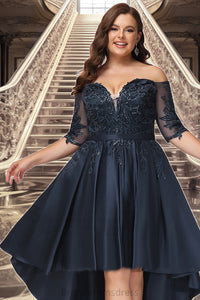 Tina A-line Off the Shoulder Asymmetrical Lace Satin Homecoming Dress With Sequins XXCP0020580