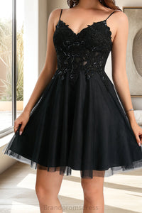 Rosemary A-line V-Neck Short/Mini Tulle Homecoming Dress With Sequins XXCP0020462