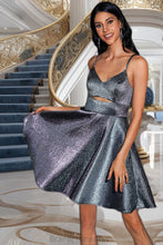 Load image into Gallery viewer, Tori A-line V-Neck Short/Mini Satin Homecoming Dress XXCP0020492