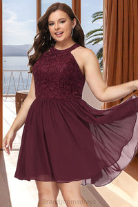 Precious A-line Scoop Short/Mini Chiffon Lace Homecoming Dress XXCP0020555