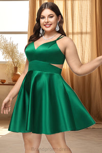 Carlee A-line V-Neck Short/Mini Satin Homecoming Dress XXCP0020493